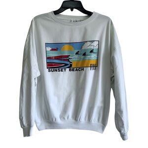 Vintage 80s Sunset Beach Fins Sweatshirt Retro Surf Graphic Pullover Van Clover